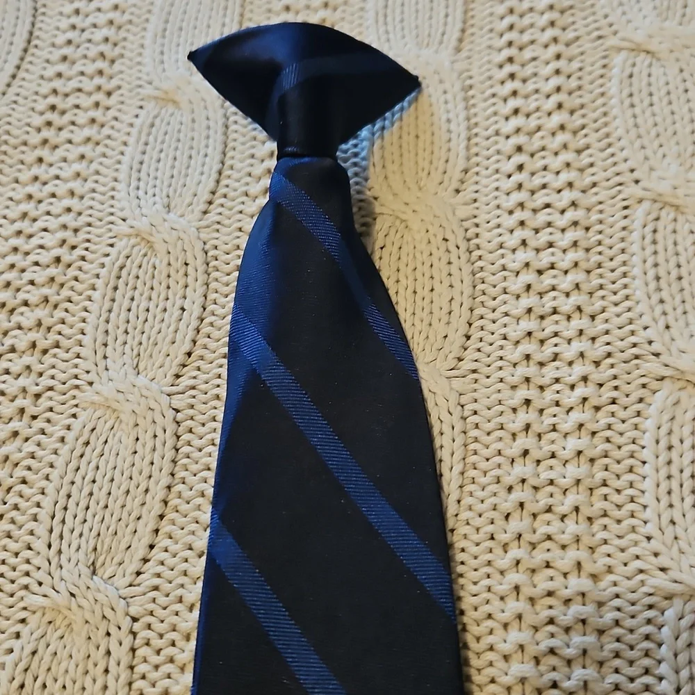 Elegant Boys Clip On Blue Striped Tie